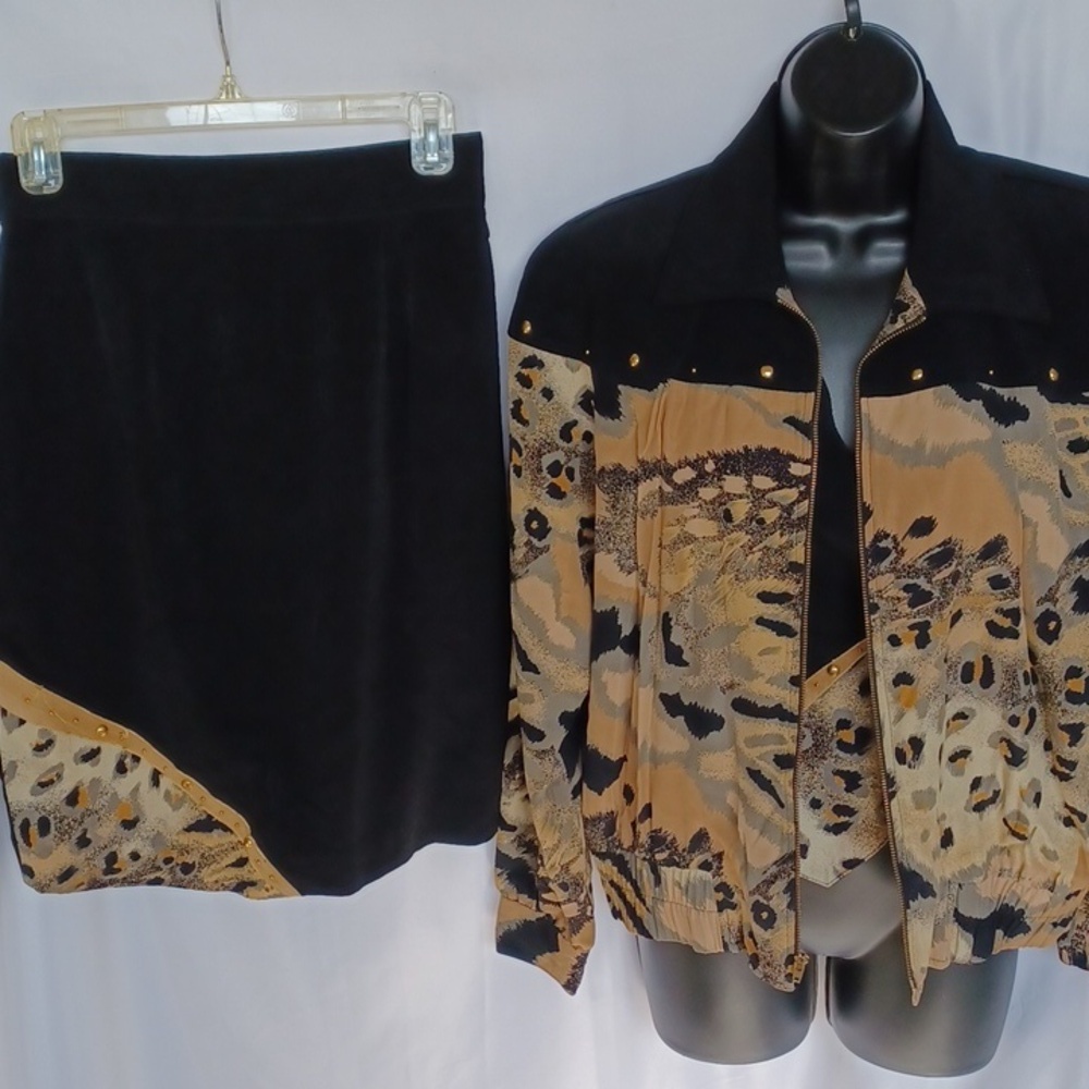 CITY GIRL SPORT Vintage Animal Print Jacket, Vest, Skirt, Size 4